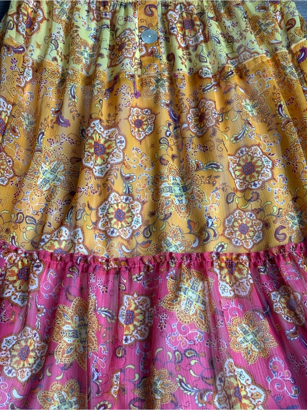 NWT Fig And Flower Boho Tiered Orange Yellow Red Maxi Dress Sz Large - Picture 3 of 14